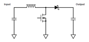 Simplified schematic of a boost converter, DC-DC converter, boost protection, overvoltage protection